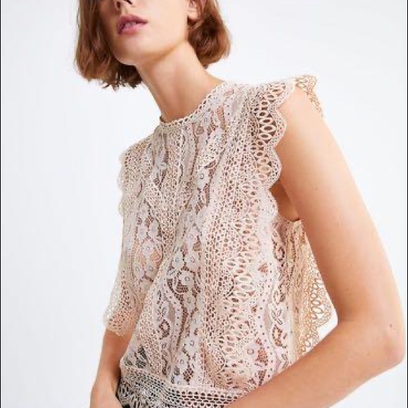 ZARA Woman White Lace Guipure Sleeveless Top Size XS